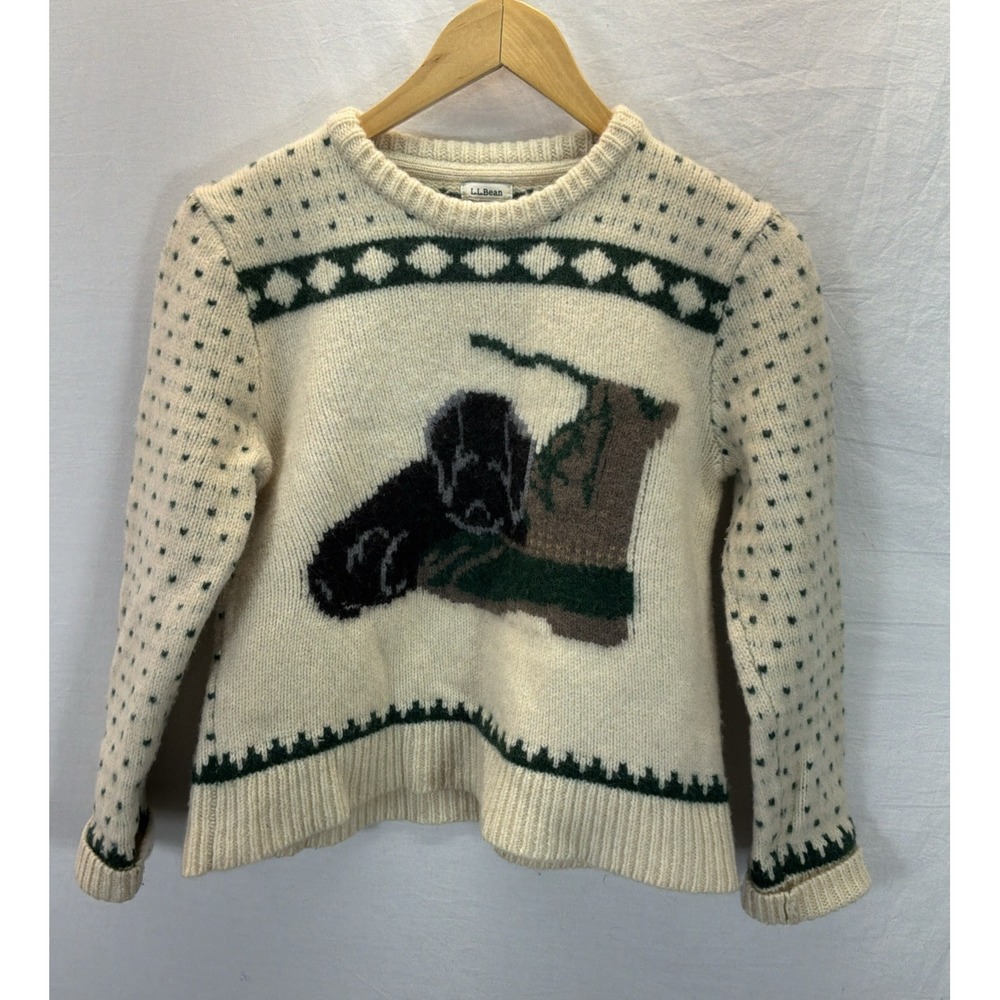 LL Bean XS pt. Black Lab Puppy Boot Lambswool Knit Sweater fair isle novelty